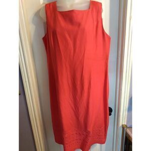 Jillian Jones Dress Red Silk Linen Blend Sz 16 Easter Spring Embroidered Hem